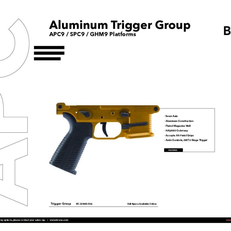 OEM B&T Billet Machined Aluminum Lower in RAL8000 Compatible with APC9 / SPC9 /GHM9 – B&T MAG VERSION -BT-361669-RAL