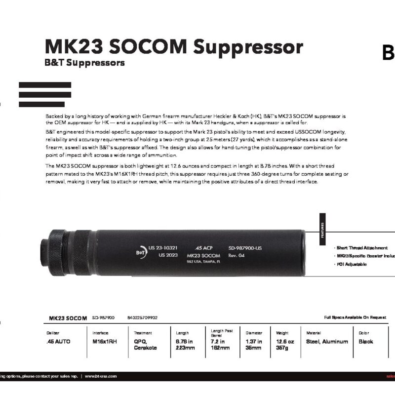 B&T MK23 .45 ACP HK Suppressor | HK MK23 Impuls IIA SD-988178-US