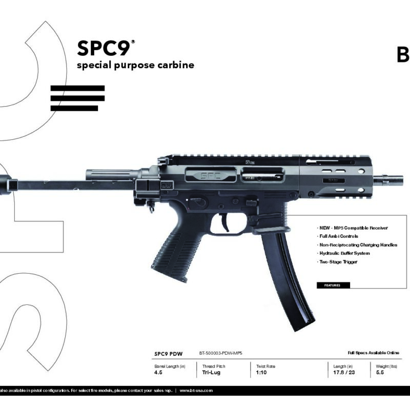 B&T SPC9 MP5 Mag Model with Billet Machined Lower & Telescopic Brace Adapter