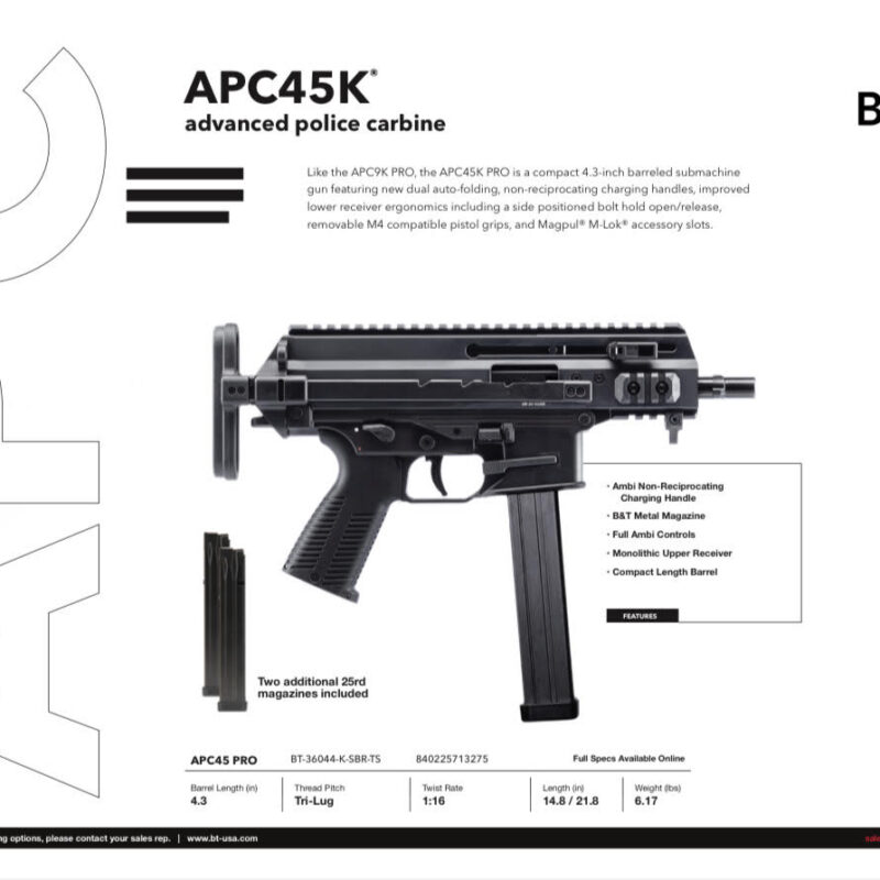 B&T APC45K Pro PISTOL model + 3 MAGS Bundle APC45 K (B&T Telescopic Brace Adapter Included!)